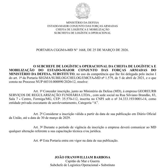 Certificação oficial federal emitida para a Georeurb